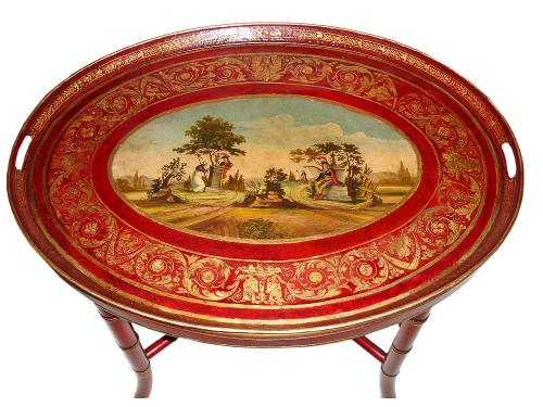 A 19th Century Oval Portable French Tole Serving Tray No. 2905
