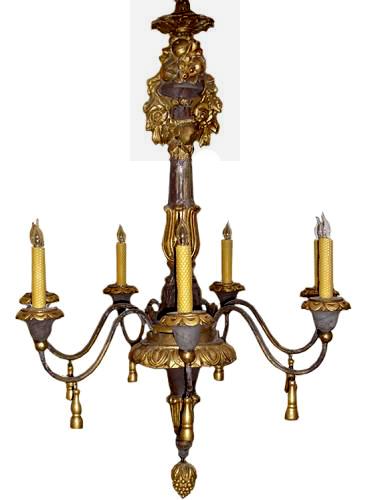 An 18th Century Italian Ebonized, Giltwood and Iron 6-Light Chandelier No. 3251