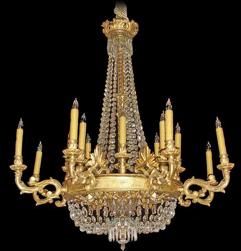 A First Quarter 19th Century Italian Crystal and Gilt Metal 16-Light Chandelier No. 3256