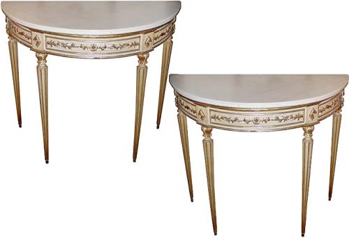 A Rare and Pristine Pair of 18th Century Italian Louis XVI Demilune Console Tables No. 2015