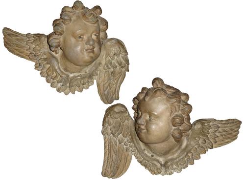An 18th Century Pair of Italian Polychrome Cherub Wall Appliqués No. 3307