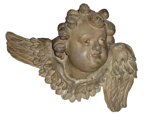 An 18th Century Pair of Italian Polychrome Cherub Wall Appliqués No. 3307