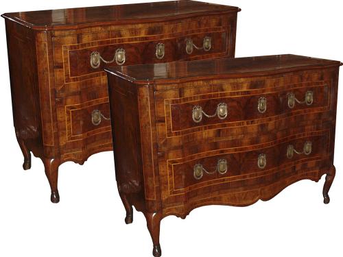 An Important Pair Of 18th Century Italian Walnut Parquetry Two Drawer