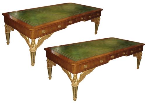 A Rare Pair of Italian Empire Walnut and Parcel-Gilt Partners Desks No. 3403