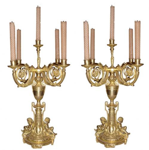 A Pair of Late 19th Century Gilt Brass Candelabra No. 3406