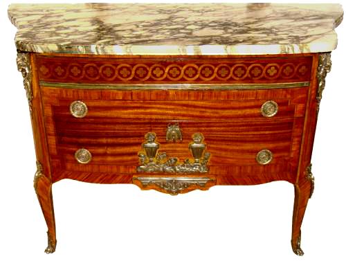 A French Transitional 18th Century Rosewood Parquetry Louis XVI Two-Drawer Commode No. 3427