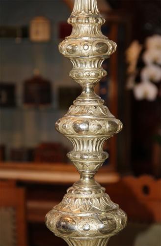 A Magnificent Pair of 18th Century Palazzo Scaled Silver Veneered Pricket Sticks No. 3455