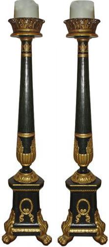 A Palazzo Pair of 18th Century Italian Polychrome and Parcel-Gilt Pricket Sticks No. 3482