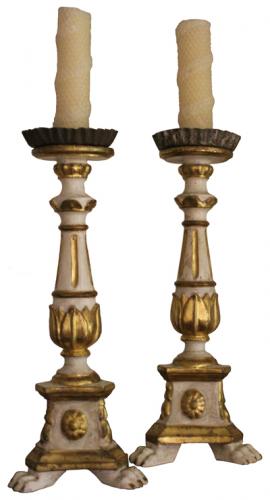 A Diminutive Pair of 18th Century Polychrome and Parcel-Gilt Pricket Sticks No. 3513