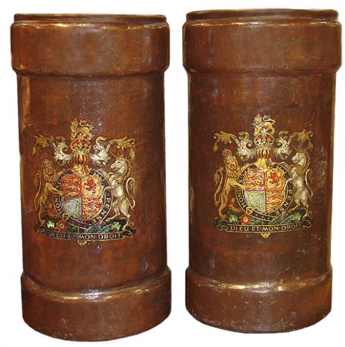 A Regal Pair of 18th Century Leather and Polychrome Map Holders No. 3550