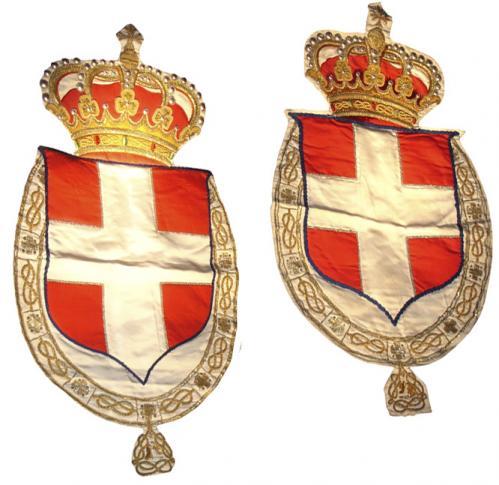 A Pair of 19th Century Fabric, Cabochons, and Gold Thread Heraldic Banners of the House of Savoy No. 3576