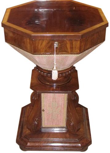 A 19th Century English Regency Mahogany and Satinwood Octagonal Sewing Table No. 3608