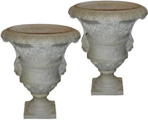 A Pair of Monumental Italian 19th Century White Carrara Marble Borghese Urns 3448