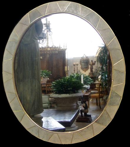 A 20th Century French Celadon Shagreen Oval Mirror No. 3621