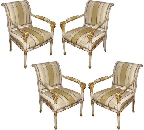 An Elegant Set of Late 18th Century Italian Neoclassical Polychrome and Parcel-Gilt Armchairs No. 3626