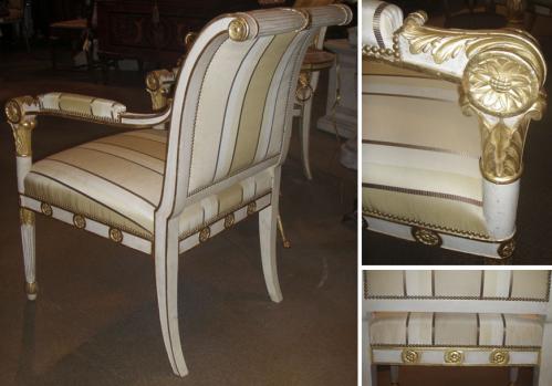 An Elegant Set of Late 18th Century Italian Neoclassical Polychrome and Parcel-Gilt Armchairs No. 3626