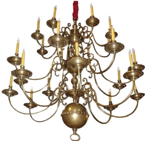 A Large Scale Three Tiered Early 19th Century Dutch Brass Chandelier No. 3324