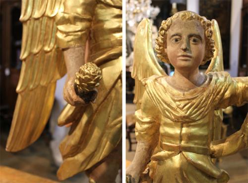 An Extremely Rare 18th Century Pair of Polychrome and Parcel-Gilt Archangels No. 3646