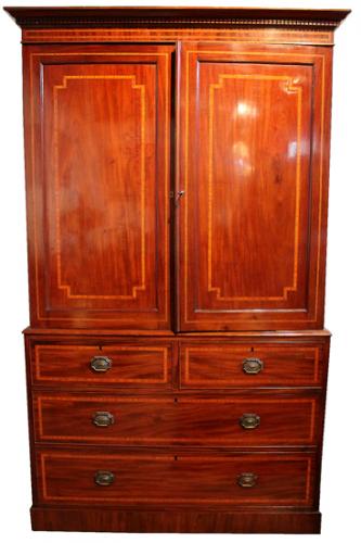 A Fine Early 19th Century English Hepplewhite Mahogany Linen Press No. 841