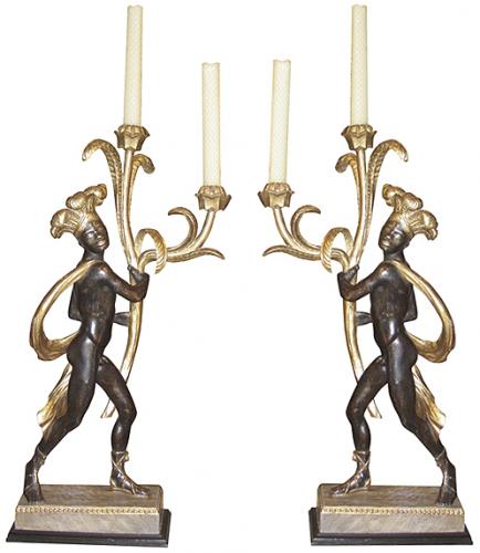 An Extraordinary Pair of 18th Century Italian Polychrome and Parcel-Gilt Blackamoor Candelabras No. 3693