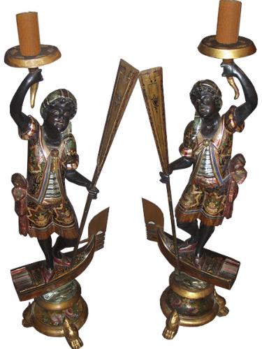 A Pair of 19th Century Venetian Blackamoor Parcel-Gilt and Polychrome Torchères No. 3712
