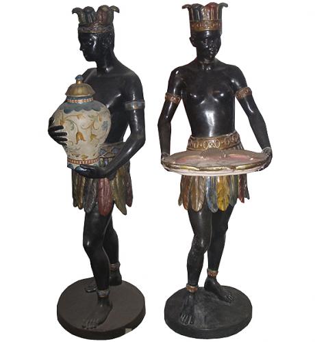 A Palazzo-Scaled Pair of 18th Century Polychrome and Parcel-Gilt Venetian Blackamoors No. 3717
