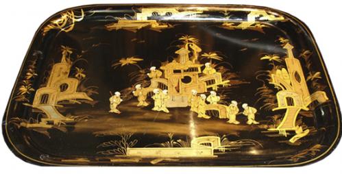 A 19th Century English Black Lacquer Chinoiserie Serving Tray No. 3255