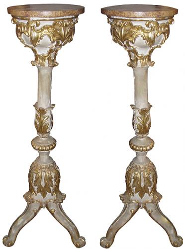 A Pair of Parcel-Gilt and Polychrome Venetian Candle Stands No. 3750