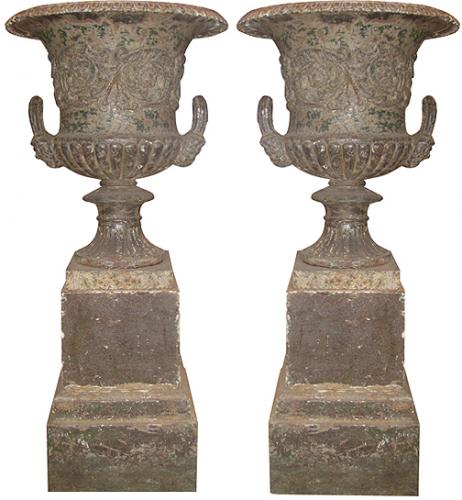 A Pair of English 18th Century Iron Borghese Urns No. 3746