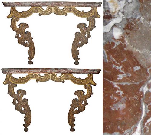 A Pair of Italian 18th Century Two-Legged Giltwood Consoles No. 3744