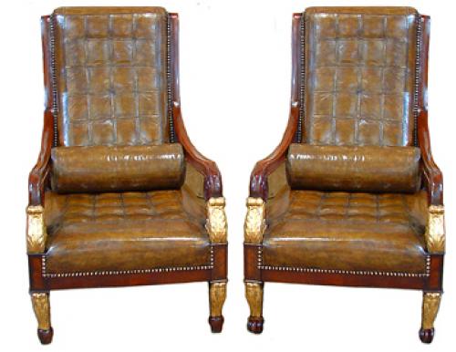 An Unusual Harlequin Pair of Italian Empire Mahogany and Parcel-Gilt Armchairs No. 2480