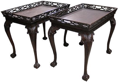 A Pair of 18th Century Georgian and Later Chinese Chippendale Mahogany Side Tables No. 3788