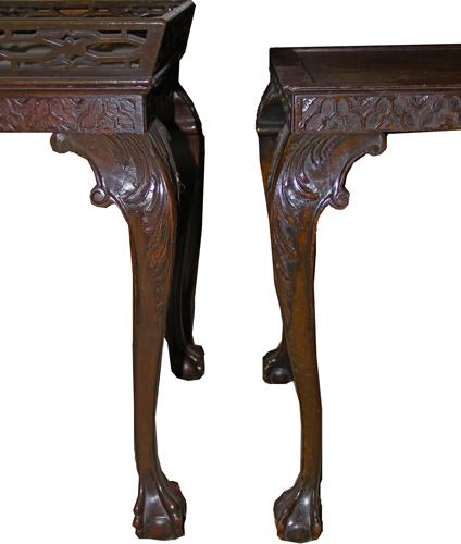 A Pair of 18th Century Georgian and Later Chinese Chippendale Mahogany Side Tables No. 3788