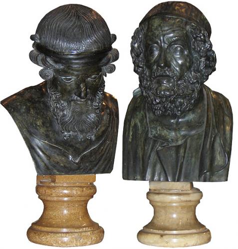 A Pair of 19th Century Italian Cast Bronze Busts of Greek Philosophers No. 3821