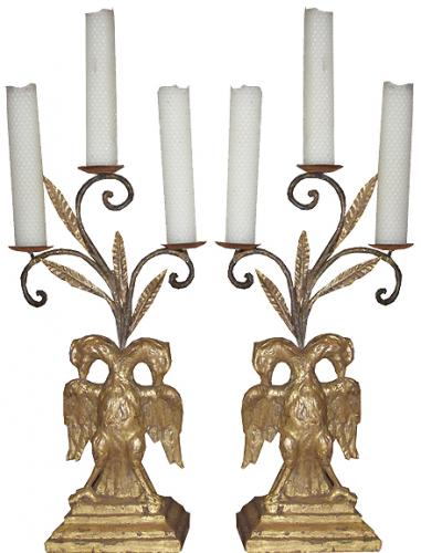 A Pair of 18th Century Italian Giltwood Architectural Ornaments now fitted as Candelabra No. 3819