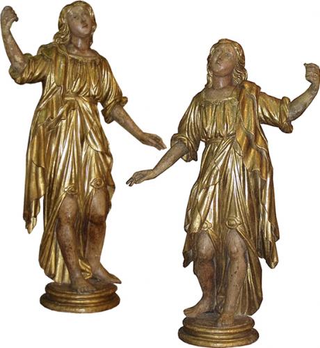 An Important Palazzo Scaled Pair of Polychrome and Giltwood Archangels No. 3835