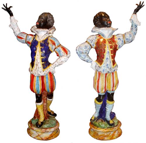 A Striking Pair of Large Venetian Blackamoor Ceramic Polychrome and Parcel-Gilt Figurines No. 3228