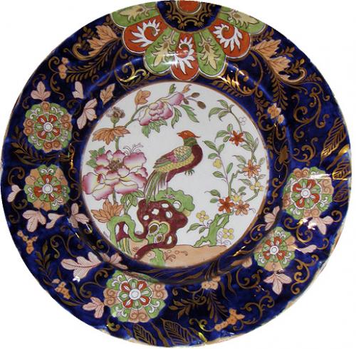 A 19th Century Set of Eighteen Hand-Painted English Ironstone Plates and Serving Platter No. 3795