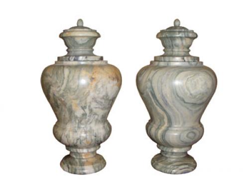 A Pair of 19th Century Neoclassic Verde Egeo Marble Urns No. 3683