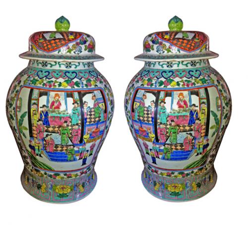 A Monumental Pair of 19th Century Chinese Urns with Lids No. 3888