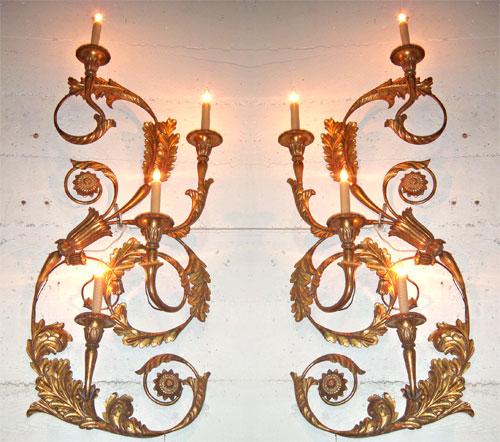 A Dramatic Pair of Gilded Carved Wood and Metal Wall Appliqués No. 3886
