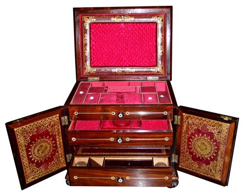 A 19th Century English Rosewood Valuables and Jewelry Travel Box No. 3882