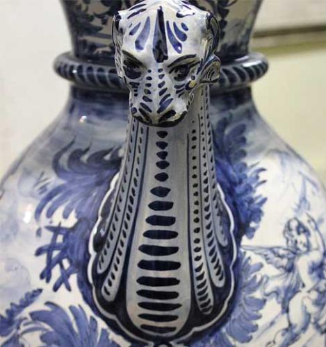 A Palazzo Scaled Pair of Blue and White “Idras” Urns No. 3923