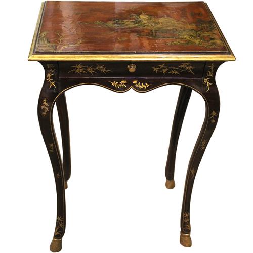 An 18th Century Louis XV Parcel-Gilt on Black and Cinnabar Lacquer Chinoiserie Side Table No. 3929