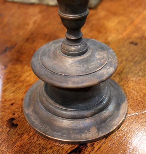 A 17th Century Diminutive Pair of Italian Brass Candlesticks No. 3877