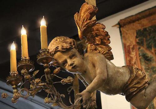 A Whimsical 18th Century Three-Light Italian Polychrome and Parcel-Gilt Angel Chandelier No. 4004