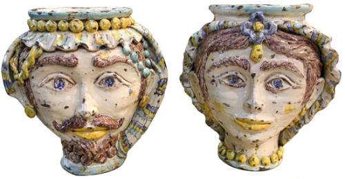 A Pair of 19th Century Sicilian Majolica Rusticated Cachepots No. 3118