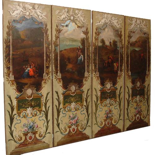An 18th Century Dutch Four Panel Hand-Painted Screen No. 2198