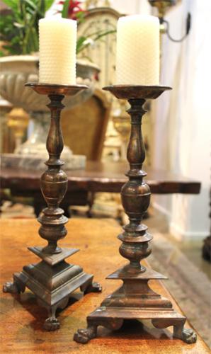 A Pair of Beautifully Patinated 17th Century Italian Brass Candlesticks No. 3878