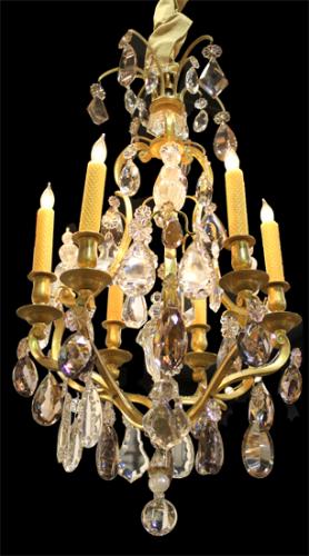 A Glittering 19th Century Italian Six-Light Gilt Bronze and Rock Crystal Chandelier No. 4055